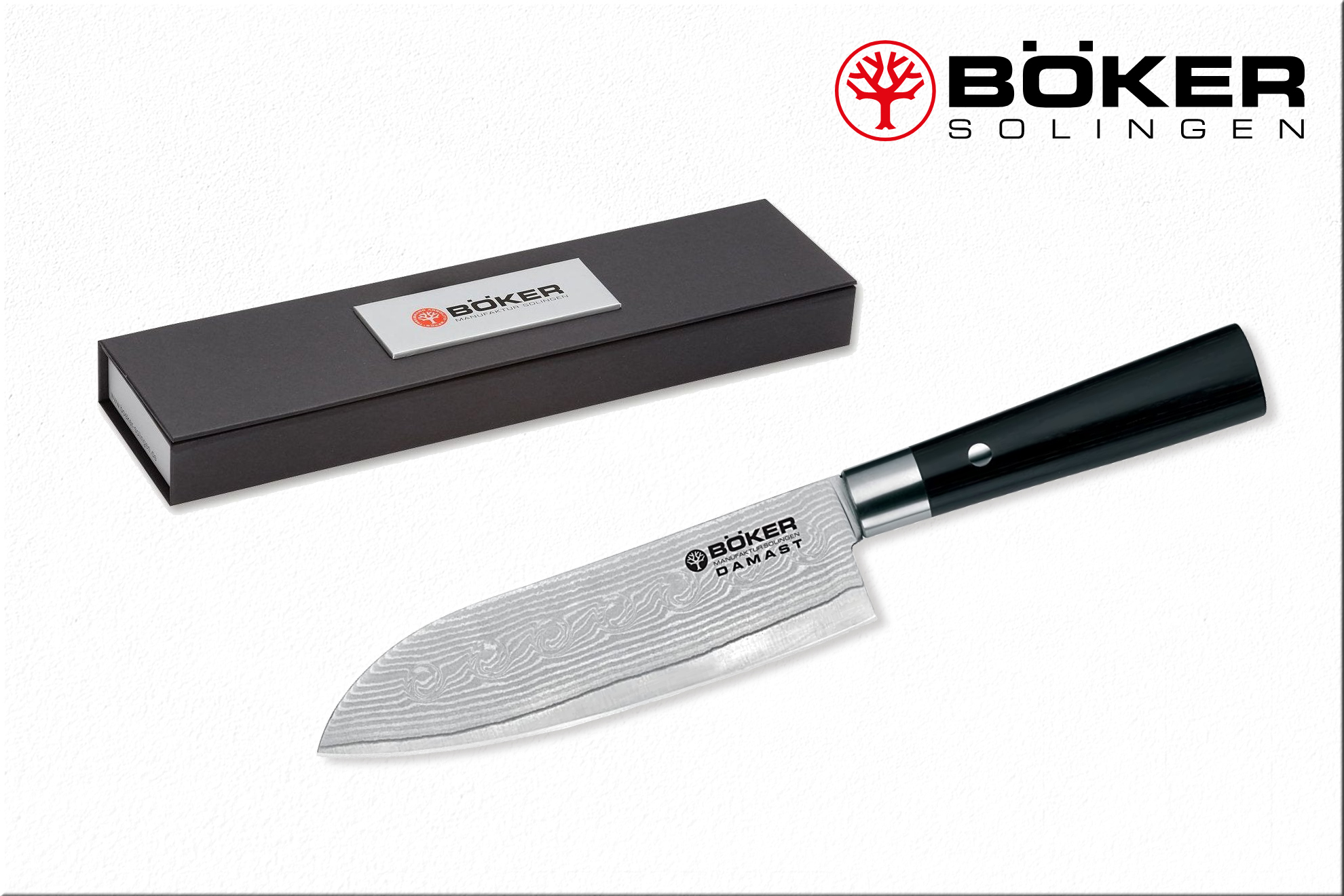 Поварской нож Böker 130417DAM Damascus Black Santoku (кухонный нож Сантоку), 17 см.