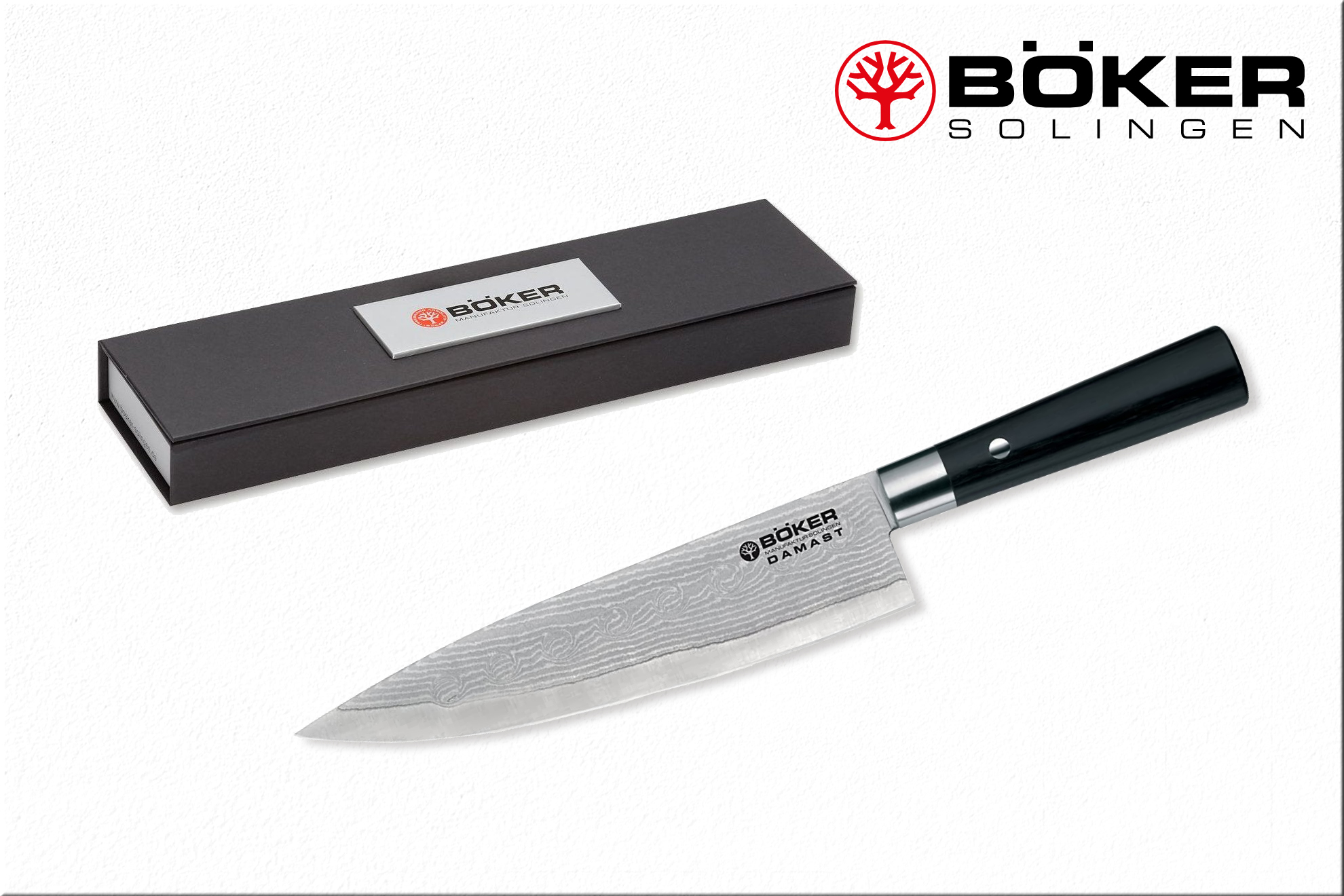 Кухонный шеф-нож Boker 130421DAM (поварской гюйто Damast Black Chef Knife), 21 см.
