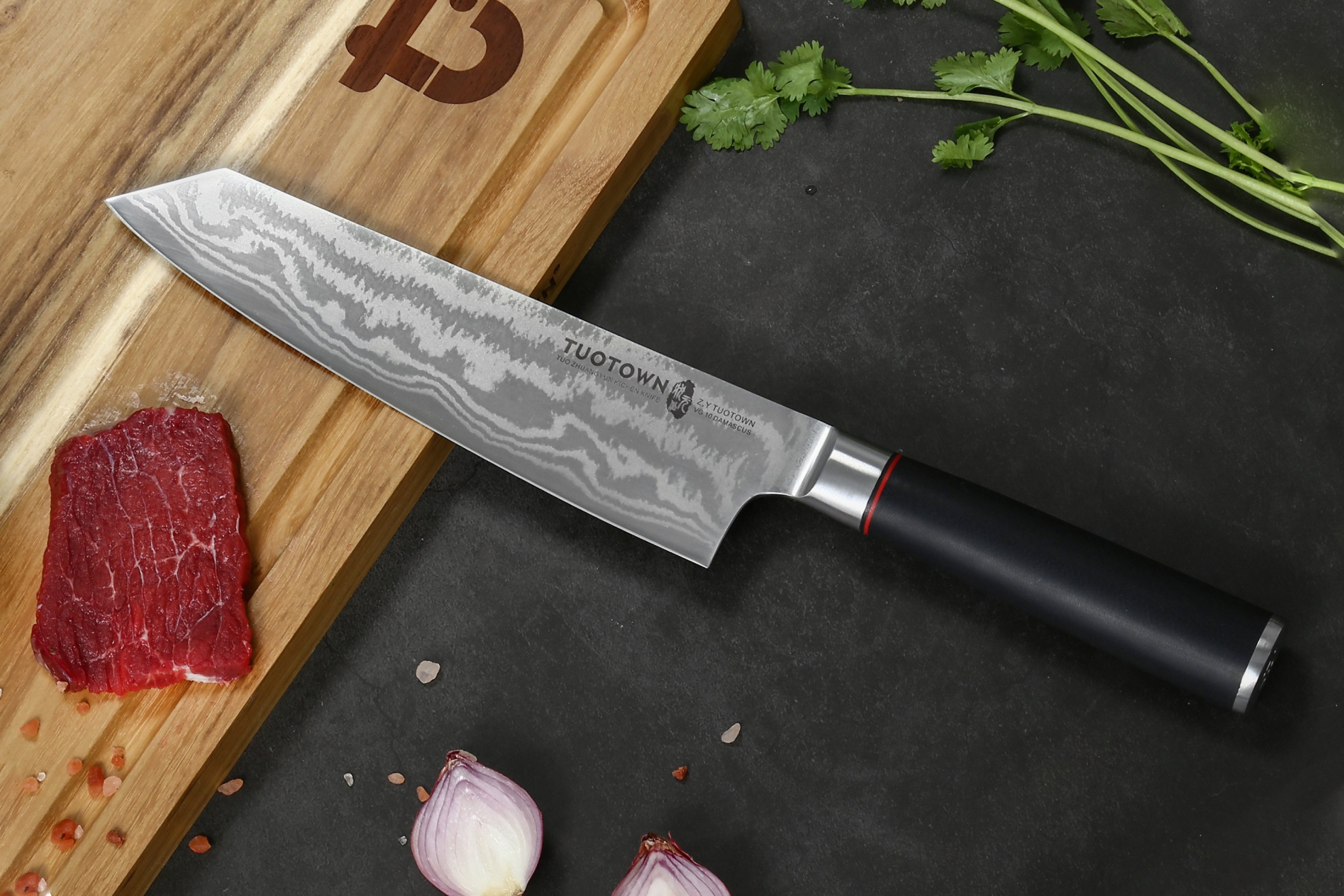 Кухонный шеф-нож TuoTown G TEN — Поварской нож «Кирицуке» (из ламината Сан-Май), G10 на рук.
