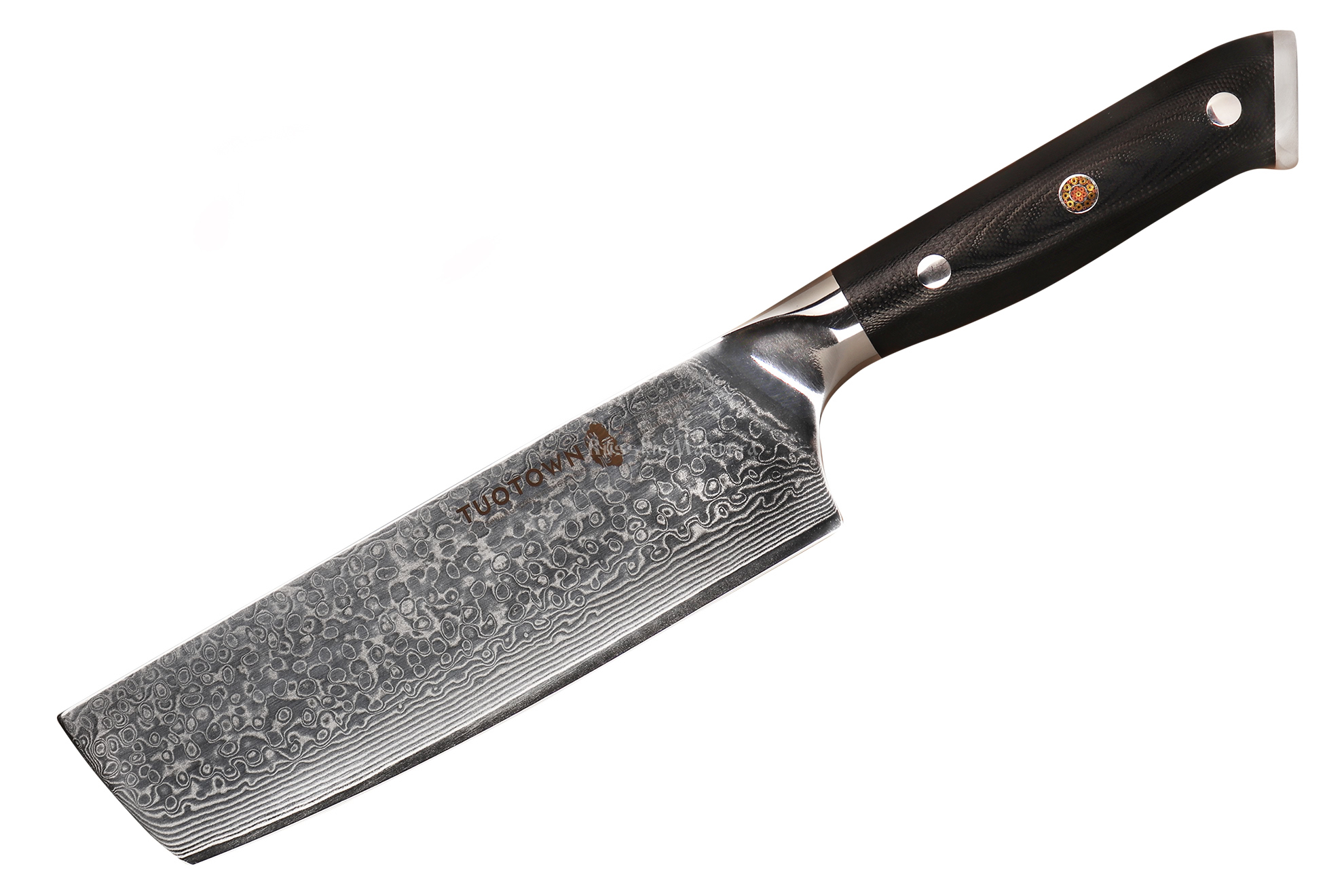 Японский поварской шеф-нож Накири TUOTOWN VE160 TX-D11, VG10 дамаск, рукоять G10, 16 см.